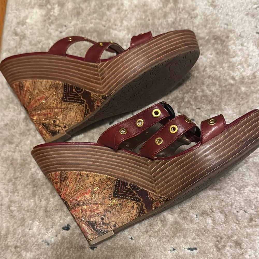 Carlos Women's Burgundy Strappy Sandals - Size 9 - Picture 4 of 9
